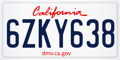 CA license plate 6ZKY638