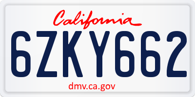 CA license plate 6ZKY662