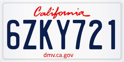 CA license plate 6ZKY721