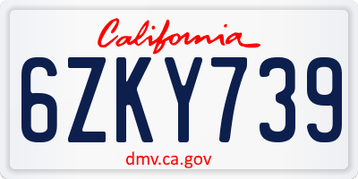 CA license plate 6ZKY739