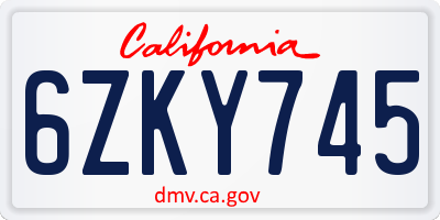 CA license plate 6ZKY745