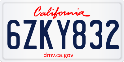 CA license plate 6ZKY832