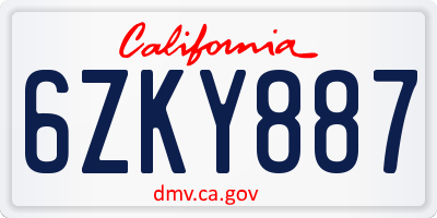 CA license plate 6ZKY887