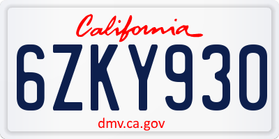 CA license plate 6ZKY930