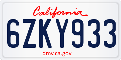 CA license plate 6ZKY933