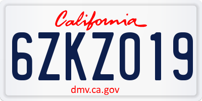 CA license plate 6ZKZ019