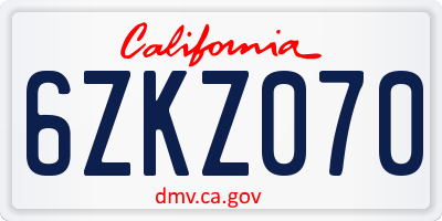 CA license plate 6ZKZ070