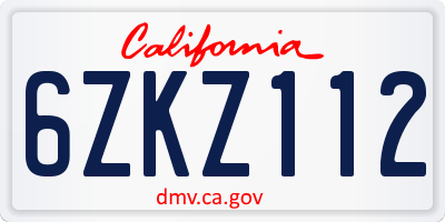CA license plate 6ZKZ112