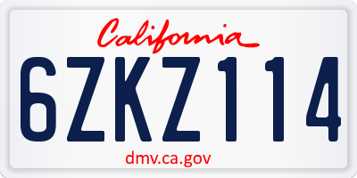 CA license plate 6ZKZ114