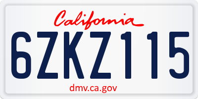 CA license plate 6ZKZ115