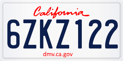 CA license plate 6ZKZ122