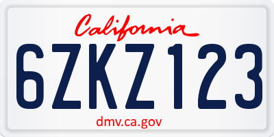 CA license plate 6ZKZ123