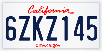 CA license plate 6ZKZ145