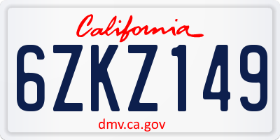 CA license plate 6ZKZ149
