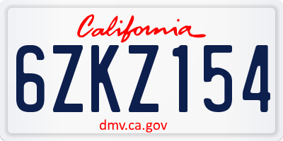 CA license plate 6ZKZ154