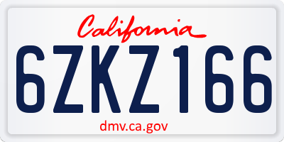 CA license plate 6ZKZ166
