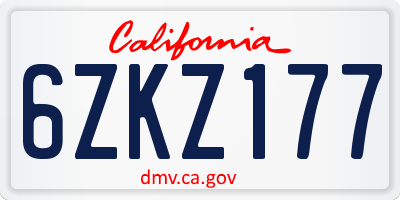 CA license plate 6ZKZ177
