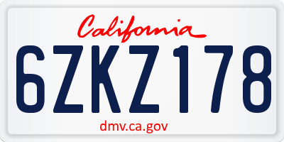 CA license plate 6ZKZ178
