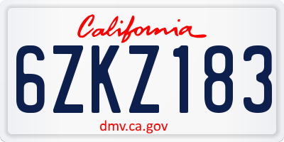 CA license plate 6ZKZ183
