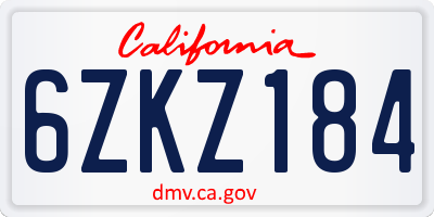 CA license plate 6ZKZ184