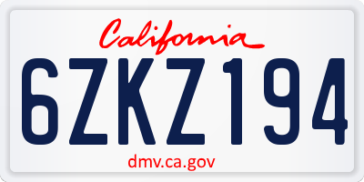 CA license plate 6ZKZ194