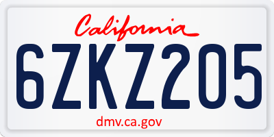 CA license plate 6ZKZ205