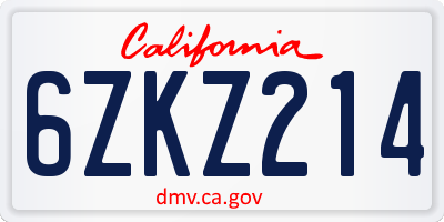 CA license plate 6ZKZ214