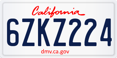 CA license plate 6ZKZ224