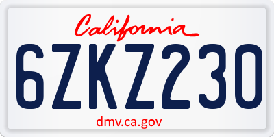 CA license plate 6ZKZ230