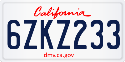 CA license plate 6ZKZ233