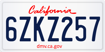 CA license plate 6ZKZ257