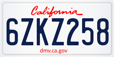 CA license plate 6ZKZ258