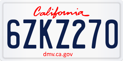 CA license plate 6ZKZ270