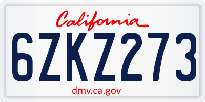 CA license plate 6ZKZ273