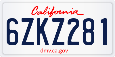 CA license plate 6ZKZ281