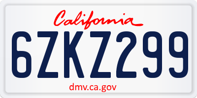 CA license plate 6ZKZ299