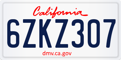 CA license plate 6ZKZ307