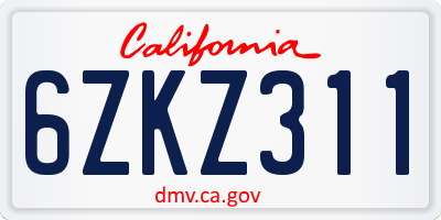 CA license plate 6ZKZ311