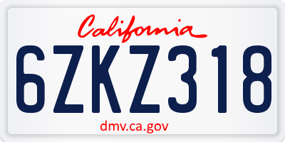 CA license plate 6ZKZ318