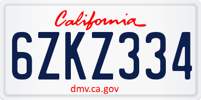 CA license plate 6ZKZ334