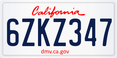 CA license plate 6ZKZ347