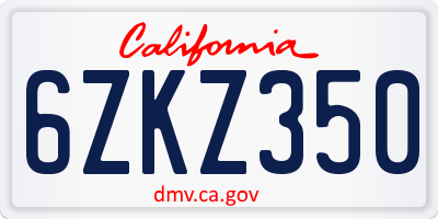 CA license plate 6ZKZ350