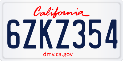 CA license plate 6ZKZ354