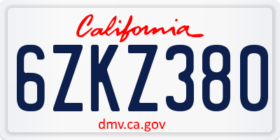 CA license plate 6ZKZ380