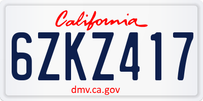 CA license plate 6ZKZ417