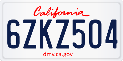 CA license plate 6ZKZ504