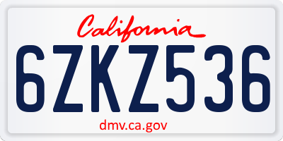 CA license plate 6ZKZ536