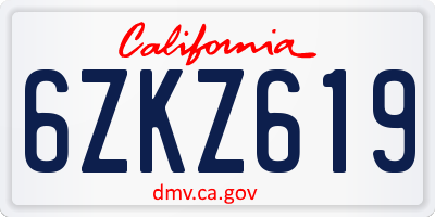 CA license plate 6ZKZ619