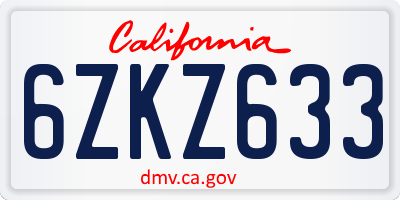 CA license plate 6ZKZ633