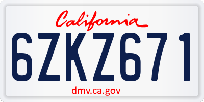 CA license plate 6ZKZ671